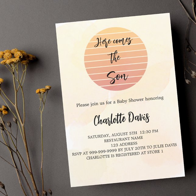 Invitación Baby Shower aquí viene el hijo sol dorado (Subido por el creador)