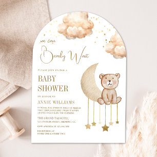 Invitación Baby Shower Arco de Oso de Peluche Luna Neutral Bo