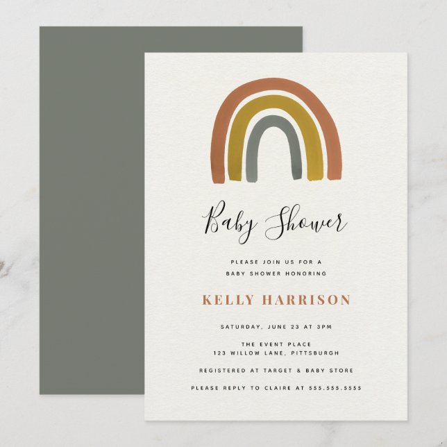 Invitación Baby Shower arcoiris (Anverso / Reverso)
