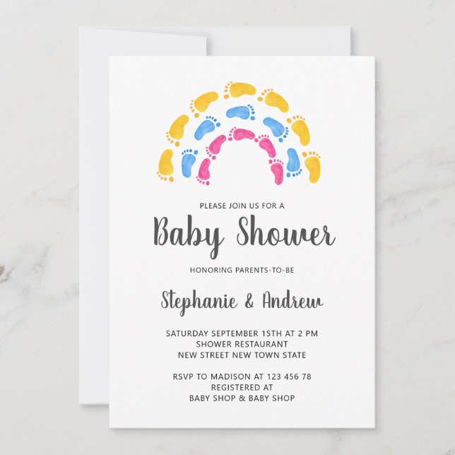 Invitación Baby Shower arcoiris (Anverso)