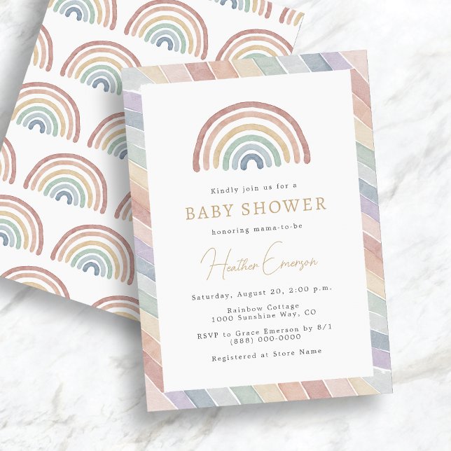 Invitación Baby Shower arcoiris (Boho Watercolor Pastel Rainbow Baby Shower Invitation by Painted Paperie
)
