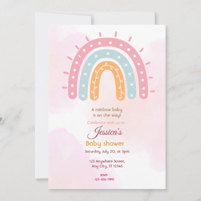 Invitación Baby Shower arcoiris (Anverso)
