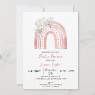 Invitación Baby Shower arcoiris boho, rosas blancas