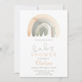 Invitación Baby Shower arcoiris de color gris y pintura en co