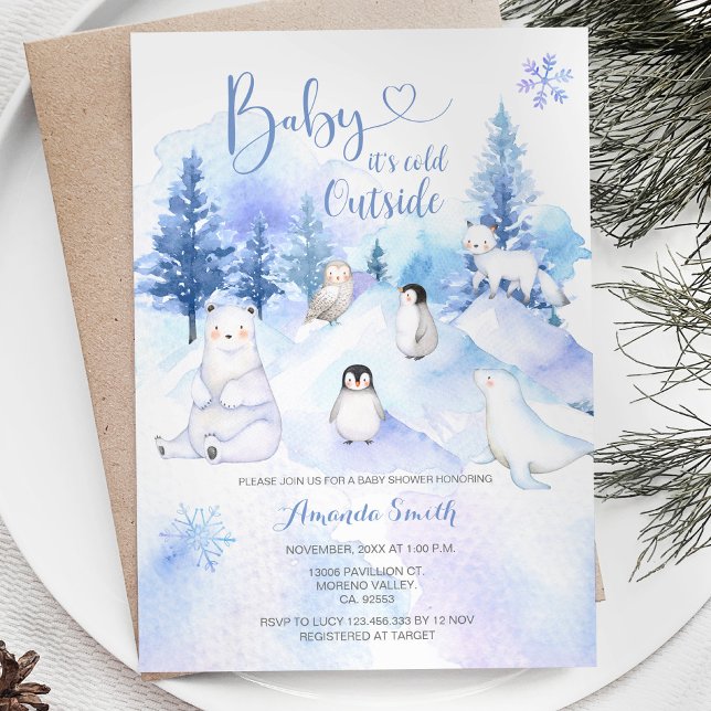 Invitación BABY SHOWER ARCTIC ANIMAL Snowflakes Mountain (Subido por el creador)