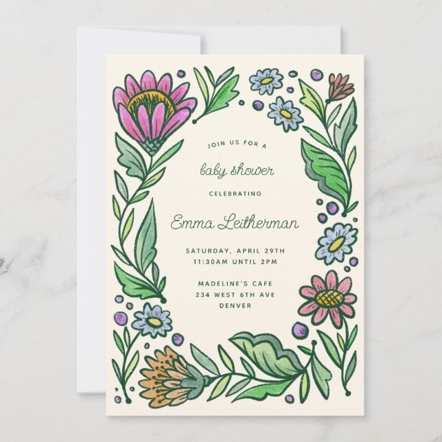 Invitación Baby Shower artístico escandinavo folclórico folcl (Anverso)
