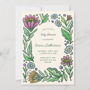 Invitación Baby Shower artístico escandinavo folclórico folcl