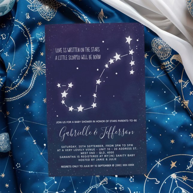 Invitación Baby Shower Astrología Escorpio (Celebrate with the star sign your little one will be born under. Nature takes its course.)