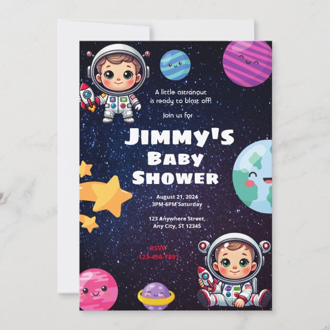 Invitación Baby Shower astronauta (Anverso)