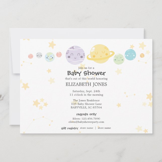 Invitación Baby Shower Astronómico Cute Kawaii (Anverso)