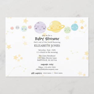 Invitación Baby Shower Astronómico Cute Kawaii