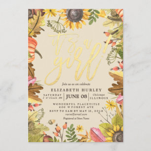Invitación Baby Shower Autumn Maple deja girasoles de calabaz