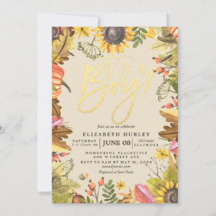 Invitación Baby Shower Autumn Maple deja girasoles de calabaz