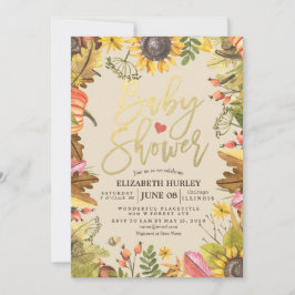 Invitación Baby Shower Autumn Maple deja girasoles de calabaz