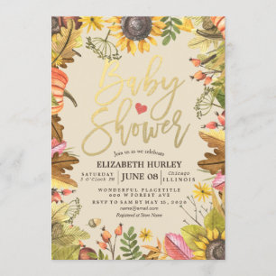 Invitación Baby Shower Autumn Maple deja girasoles de calabaz