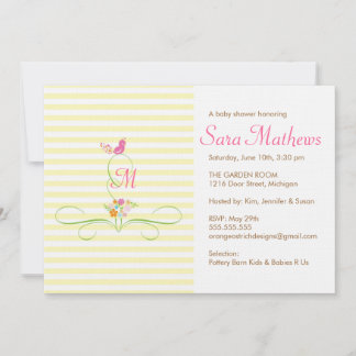 Invitación Baby Shower - Ave monogramo y floral