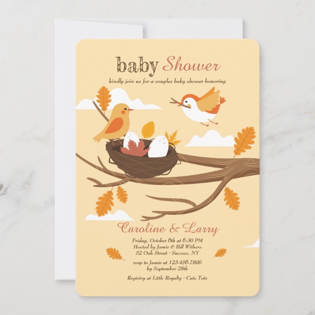 Invitación Baby Shower Aves anidantes (Anverso)