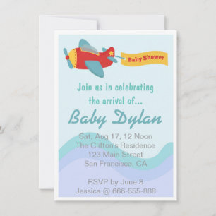 Invitación Baby Shower - Avión de dibujos animados colorido y