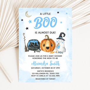 Invitación Baby Shower azul a pequeño boom