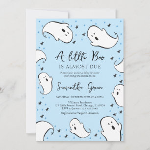 Invitación Baby Shower azul a pequeño boom