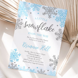 Invitación Baby Shower Azul a un pequeño copo de nieve