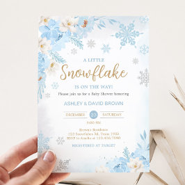 Invitación Baby Shower Azul a un pequeño copo de nieve