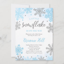 Invitación Baby Shower Azul a un pequeño copo de nieve
