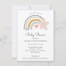Invitación Baby Shower azul arco iris