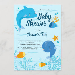 Invitación Baby Shower azul bajo el mar para niño
