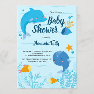 Invitación Baby Shower azul bajo el mar para niño