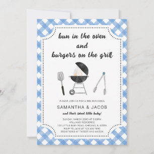 Invitación Baby Shower azul BBQ