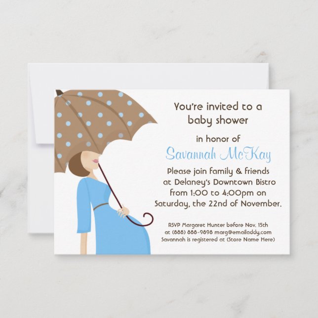 Invitación Baby Shower azul - Bomba de bebé mami moderna (Anverso)