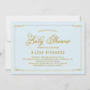 Invitación Baby Shower azul claro de las fronteras singulares