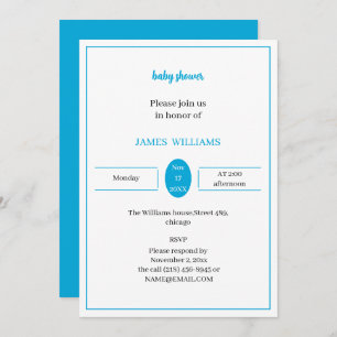 Invitación Baby Shower azul claro simple personalizado
