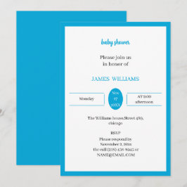 Invitación Baby Shower azul claro simple personalizado