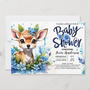 Invitación Baby Shower azul con Woodland Adventure para Boy