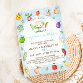 Invitación Baby Shower azul de bebé de crecimiento local