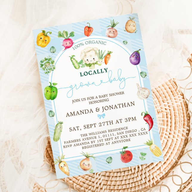 Invitación Baby Shower azul de bebé de crecimiento local (Subido por el creador)