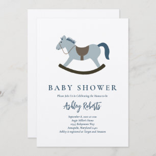 Invitación Baby Shower azul de caballo de roca