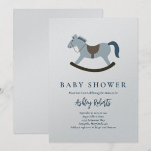 Invitación Baby Shower azul de caballo de roca