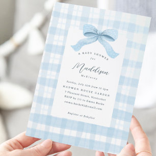 Invitación Baby Shower azul de color de agua trenzado y rever