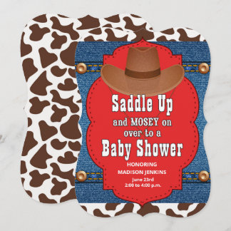 Invitación Baby Shower azul de Cowboy Occidental