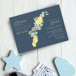 Invitación Baby Shower azul de humo de cítricos limoneros de 