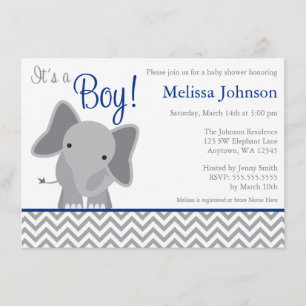 Invitación Baby Shower azul de la Marina Cute Elephant Chevro