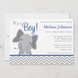 Invitación Baby Shower azul de la Marina Cute Elephant Chevro