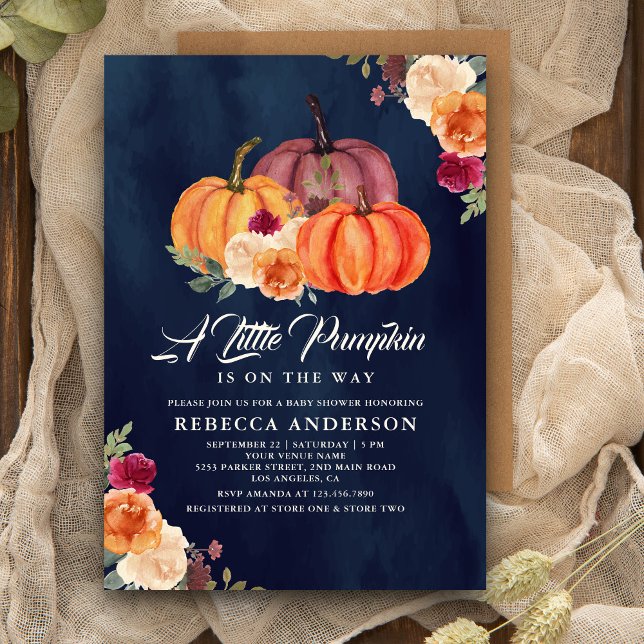 Invitación Baby Shower azul de la Marina de Calabaza Floral N (Subido por el creador)