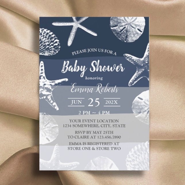 Invitación Baby Shower azul de la marina de la marea Starfish (Subido por el creador)