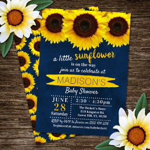 Invitación Baby Shower azul de la Marina del Pequeño Girasol
