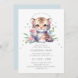 Invitación Baby Shower azul de las estrellas del tigre animal