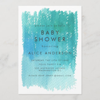 Invitación Baby Shower azul de lavado de color agu